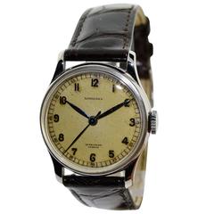 Longines Stainless Steel Sweep Seconds Military Style Wristwatch