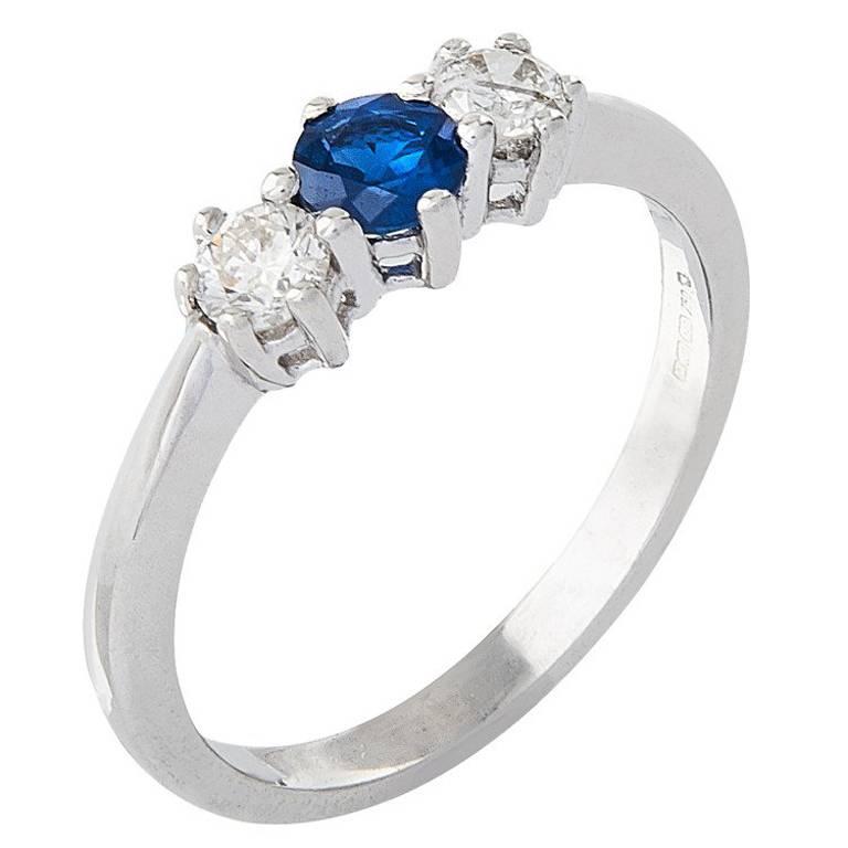 18 Carat White Gold Sapphire & Diamond Trilogy Ring For Sale