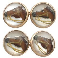 Antique Victorian Essex Crystal & Yellow Gold Horse Cufflinks 10