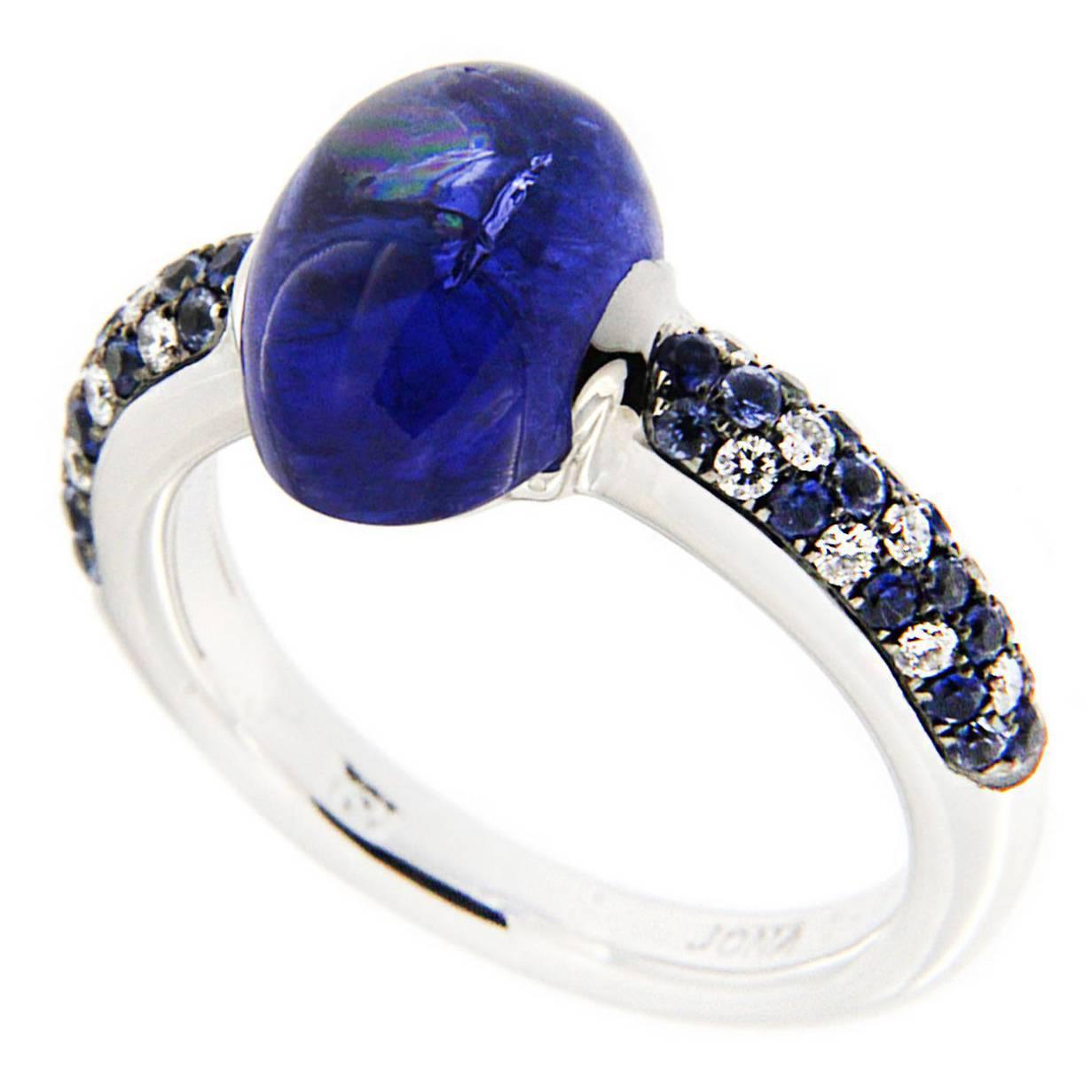 Jona Tanzanite Sapphire White Diamond 18 Karat White Gold Solitaire Ring