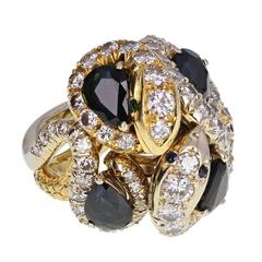 Sapphire Diamond Gold Serpent Ring 12