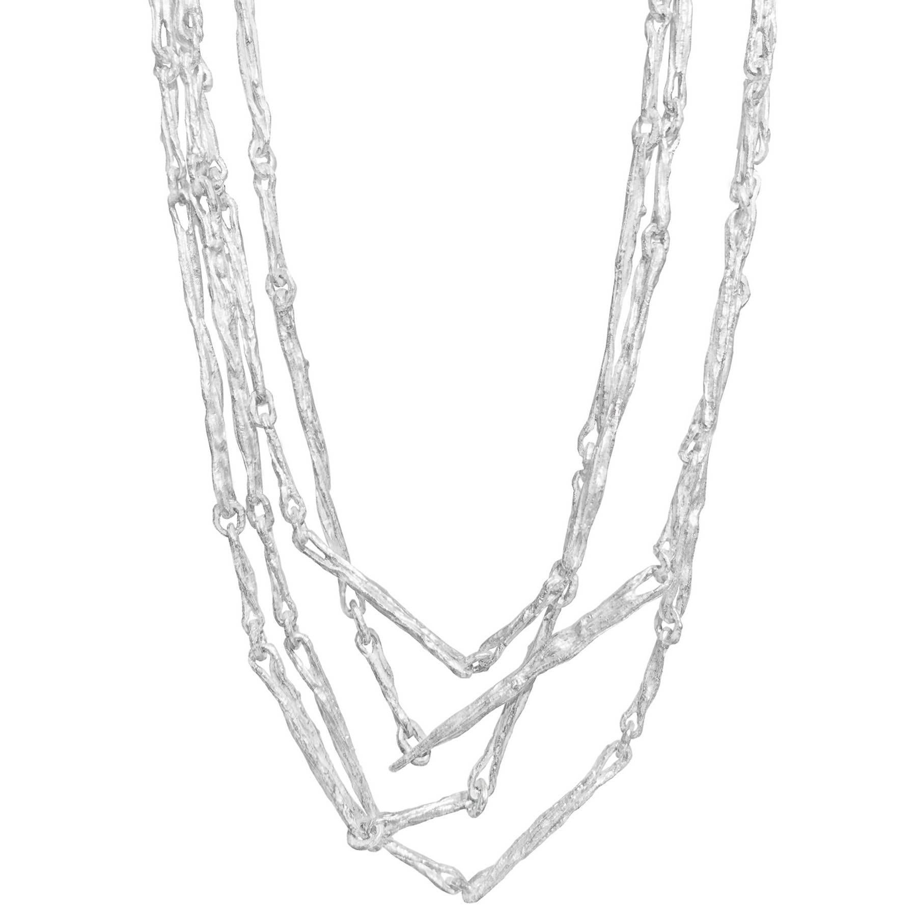 John Iversen White Sterling Silver Random Sticks Multiwrap Chain Necklace