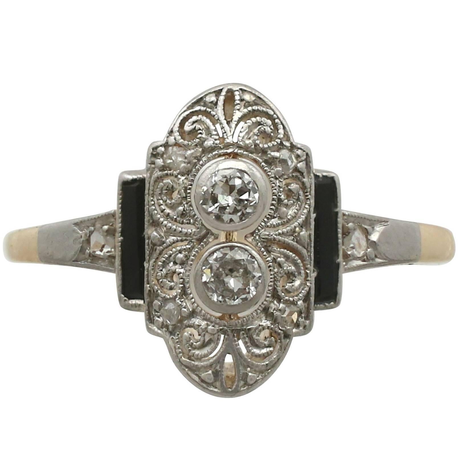 1930s Art Deco Diamond and Black Onyx Yellow Gold Cocktail Ring