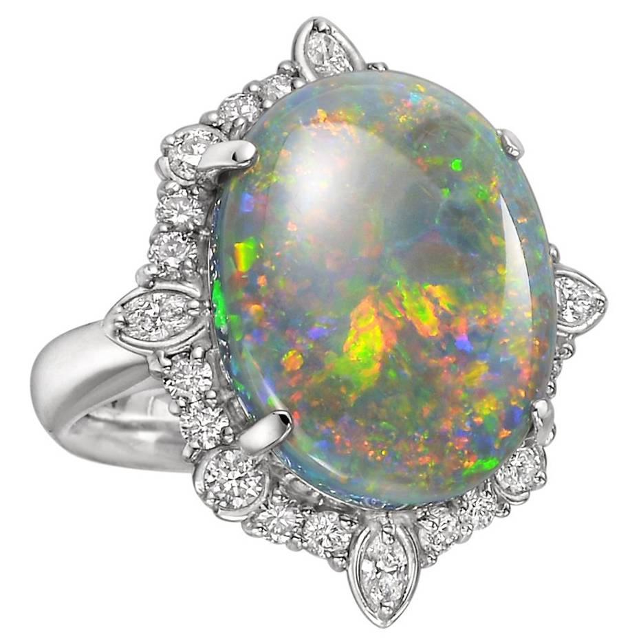 Large Opal Diamond Cluster Cocktail Ring