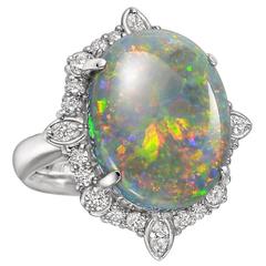 Large Opal Diamond Cluster Cocktail Ring