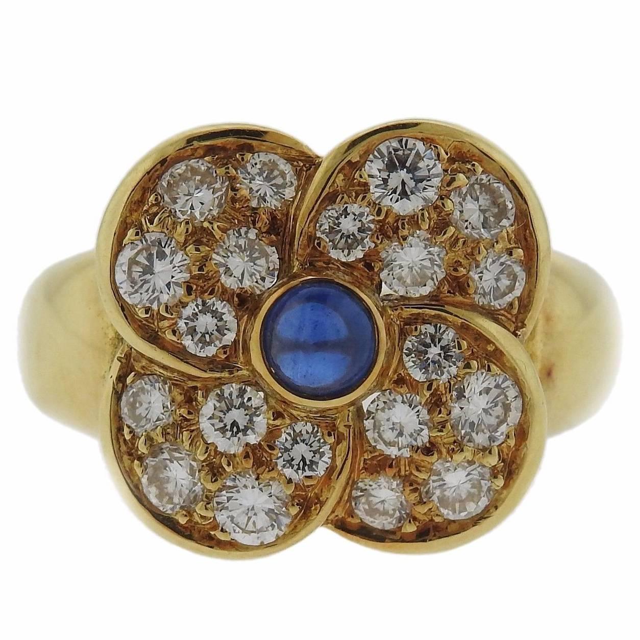 Christian Dior Sapphire Diamond Gold Flower Ring