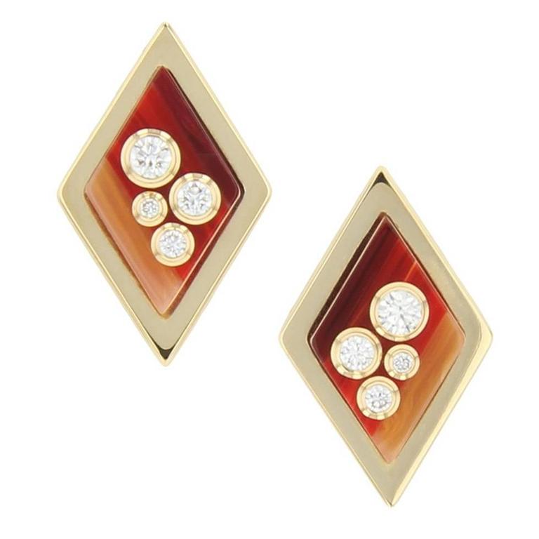 Kite-shaped Bakelite, diamond and yellow gold stud earrings