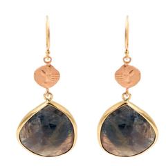 Faceted Pear Earth Toned Sapphire Rose Gold Earrings with Stamped Coin 8