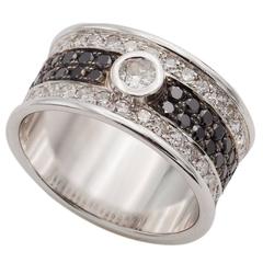 Black and White Diamond Tall White Gold Band Ring