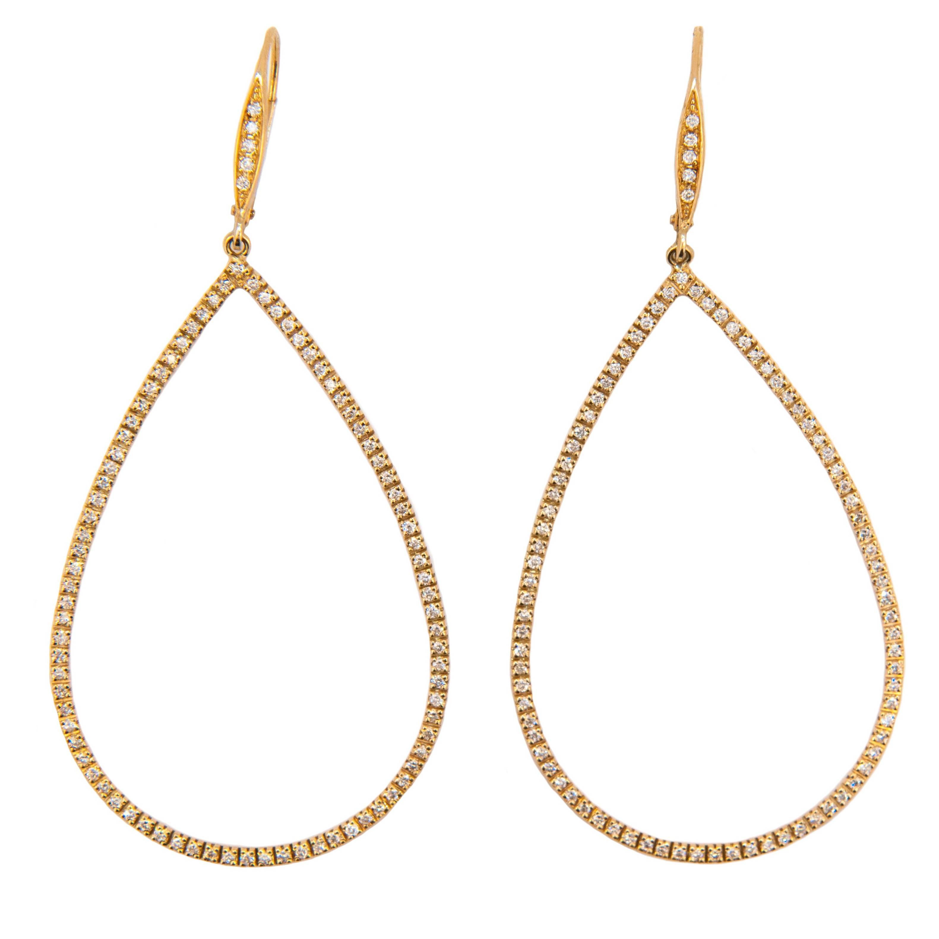 Laura Munder Diamond Drop Yellow Gold Leverback Earrings For Sale