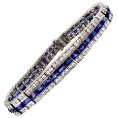 Vintage Sapphire Diamond Platinum Ribbon Bracelet