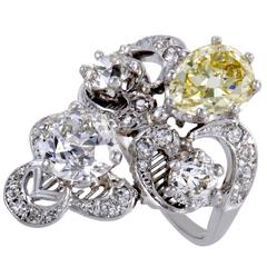 White and Yellow Diamond Platinum Tiara Ring
