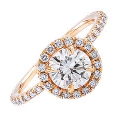 Roman Malakov 1,07 Karat Runder Brillantschliff Diamant Halo Pavé Verlobungsring
