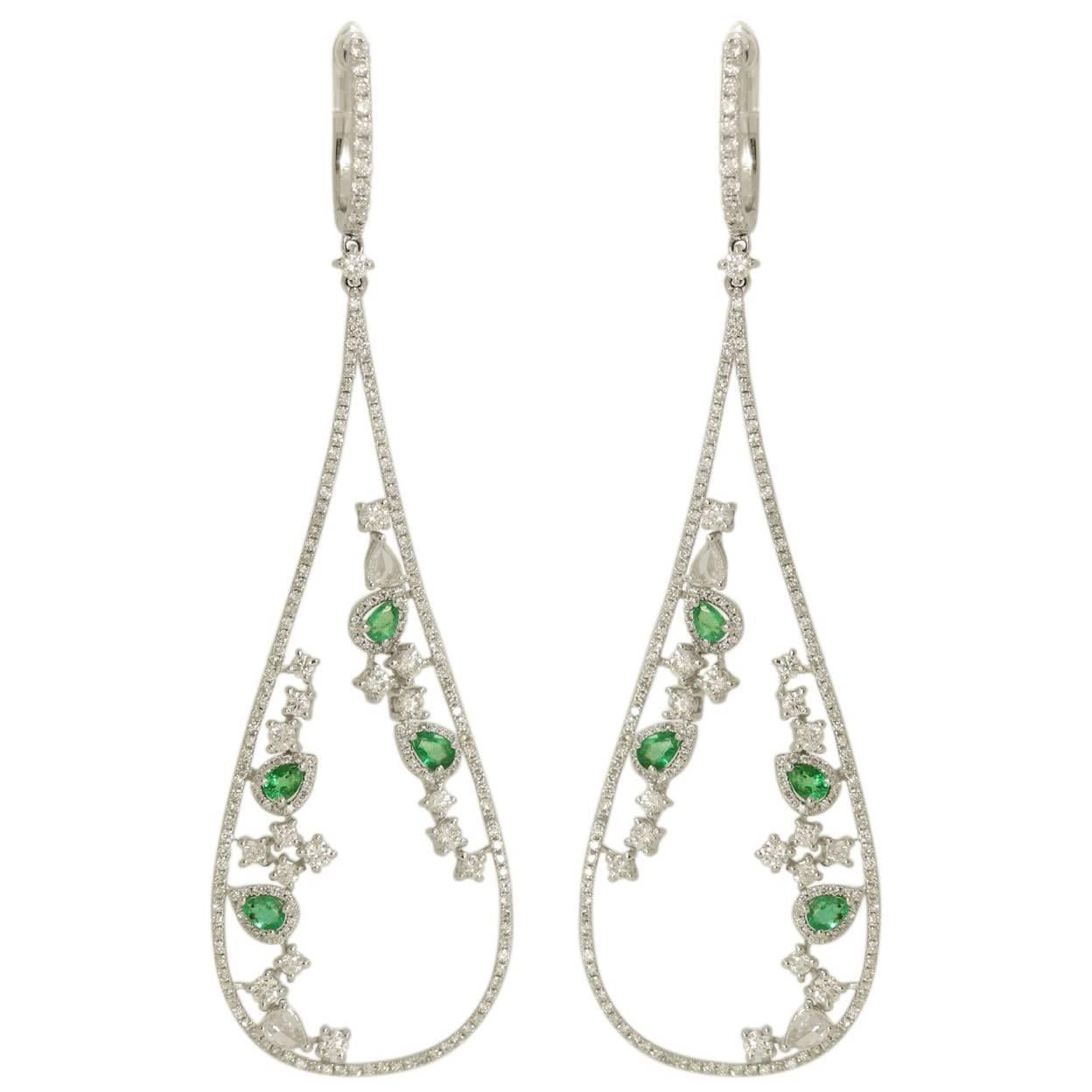 Emerald Diamond Loop Earring For Sale