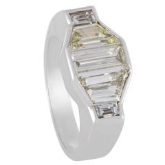 Emerald and Trapezoid Cut Diamond Bezel Set Platinum Ring