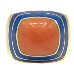1980s Coral Lapis Lazuli Gold Ring 11