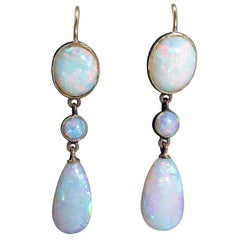 Vintage Opal Earrings, Edwardian Art Nouveau, 15 Carat Gold, circa 1900-1910