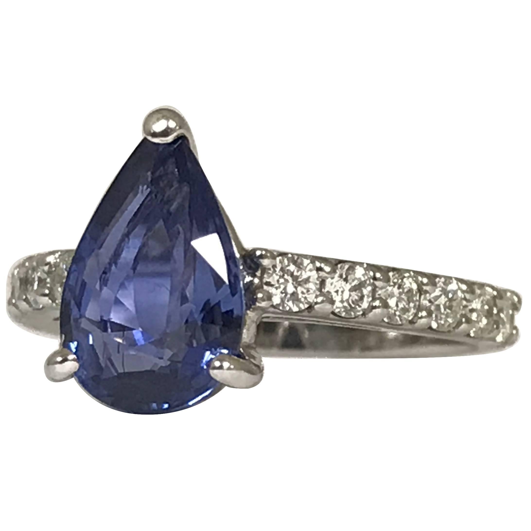Blue Ceylon Sapphire Diamond White Gold 18 Carat Ring