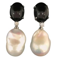 Black Agate and Diamond White Gold Chandelier Earrings