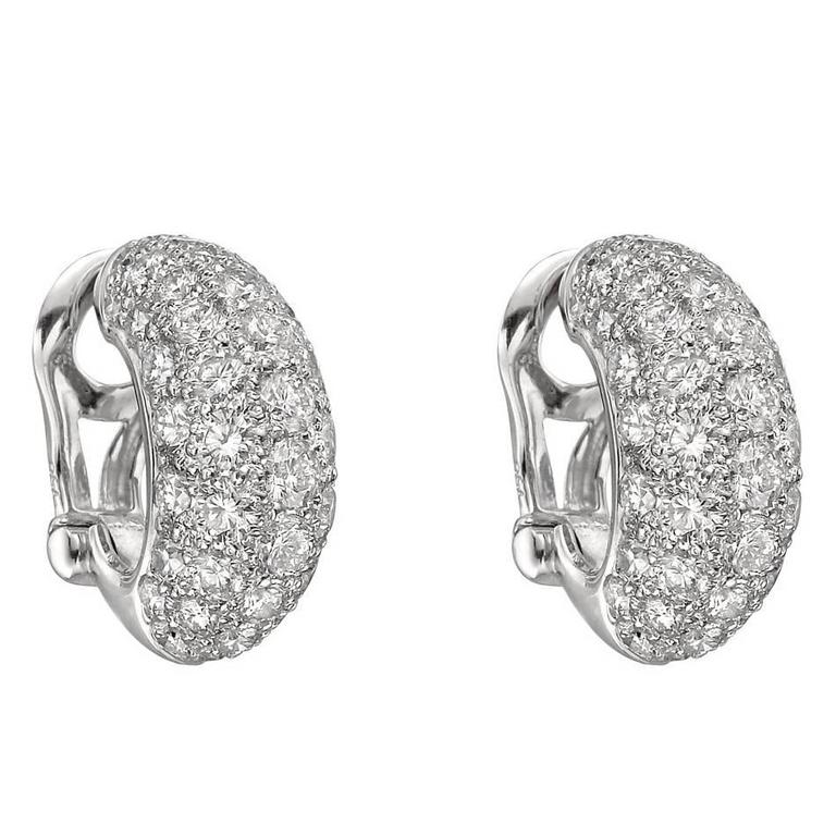 Platinum Diamond Half Hoop Earrings For Sale at 1stdibs