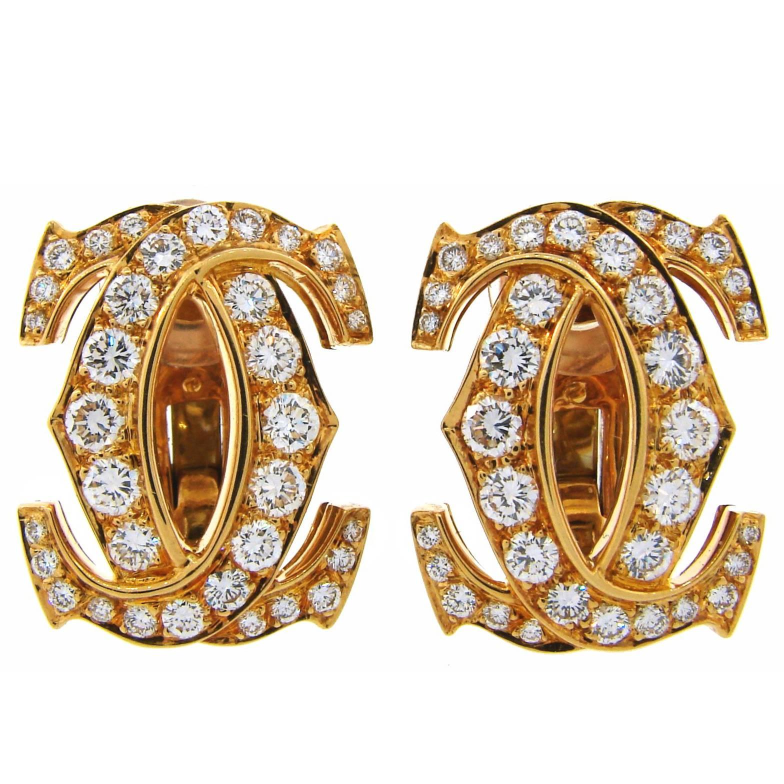 Cartier Double C Diamond Yellow Gold Earrings