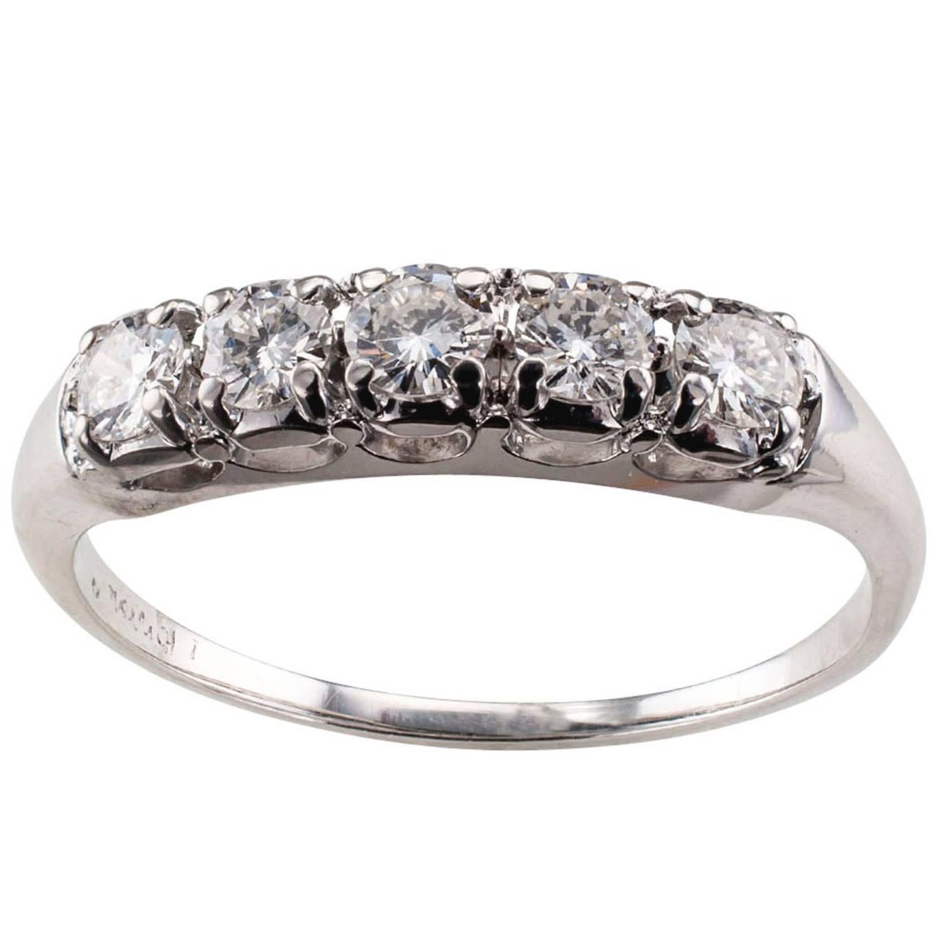 1950s Five-Stone Diamond White Gold Wedding Band Ring