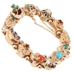 Vintage Multi Gemstone Slide Bracelet Yellow Gold