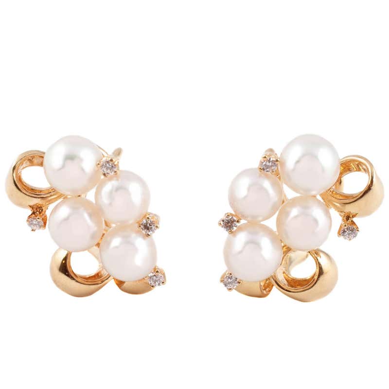 Mikimoto Pearl and Diamond Drop Earrings For Sale at 1stdibs