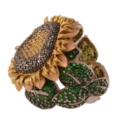 Alex Soldier Garnet Tsavorite Diamond Gold Sunflower Ring 6