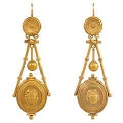 Antique Gold Etruscan Revival Earrings with Scarabs 11