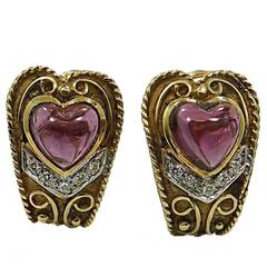 Pink Tourmaline Yellow Gold Earrings 2