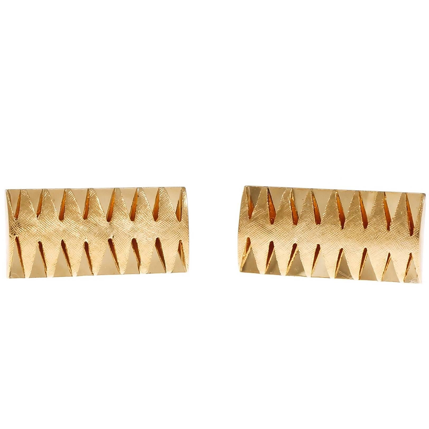 Gold Textured Rectangular Cufflinks For Sale