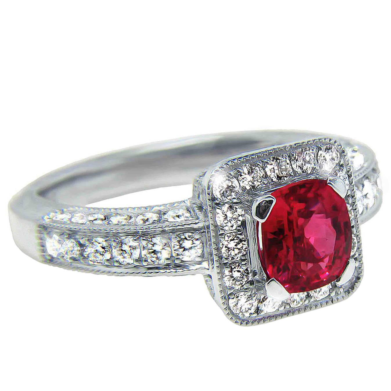 Danuta 1 Carat Pink Sapphire Diamond Platinum Ring For Sale