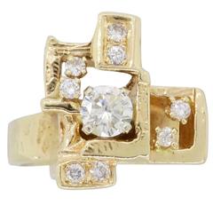 Vintage Modernist .74 Carat Diamond Gold Ring