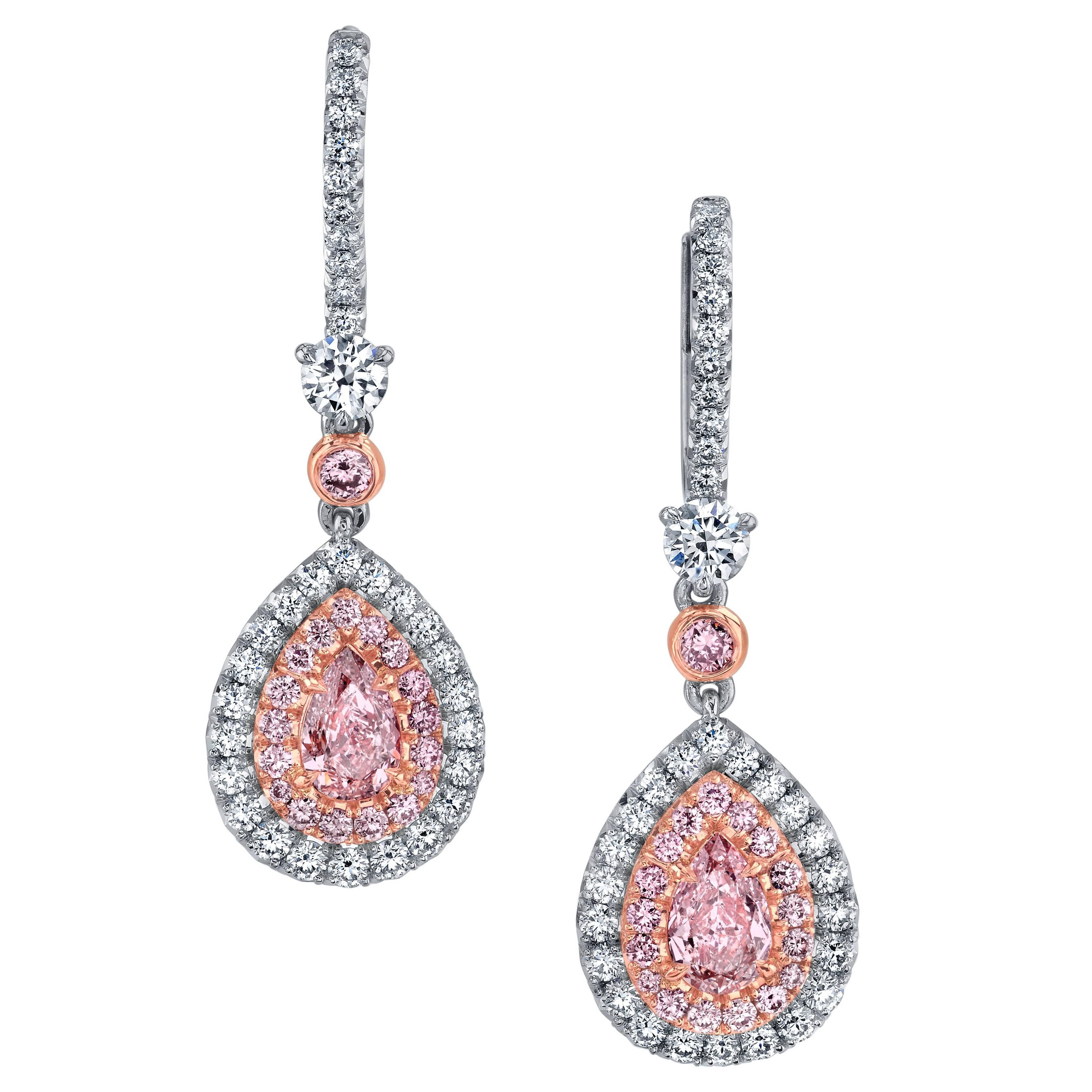 Pink Diamond Earrings Pear Shapes 0.53 Carats 