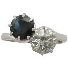 1.75 Carat Sapphire and 1.37 Carat Diamond White Gold Twist Ring 5