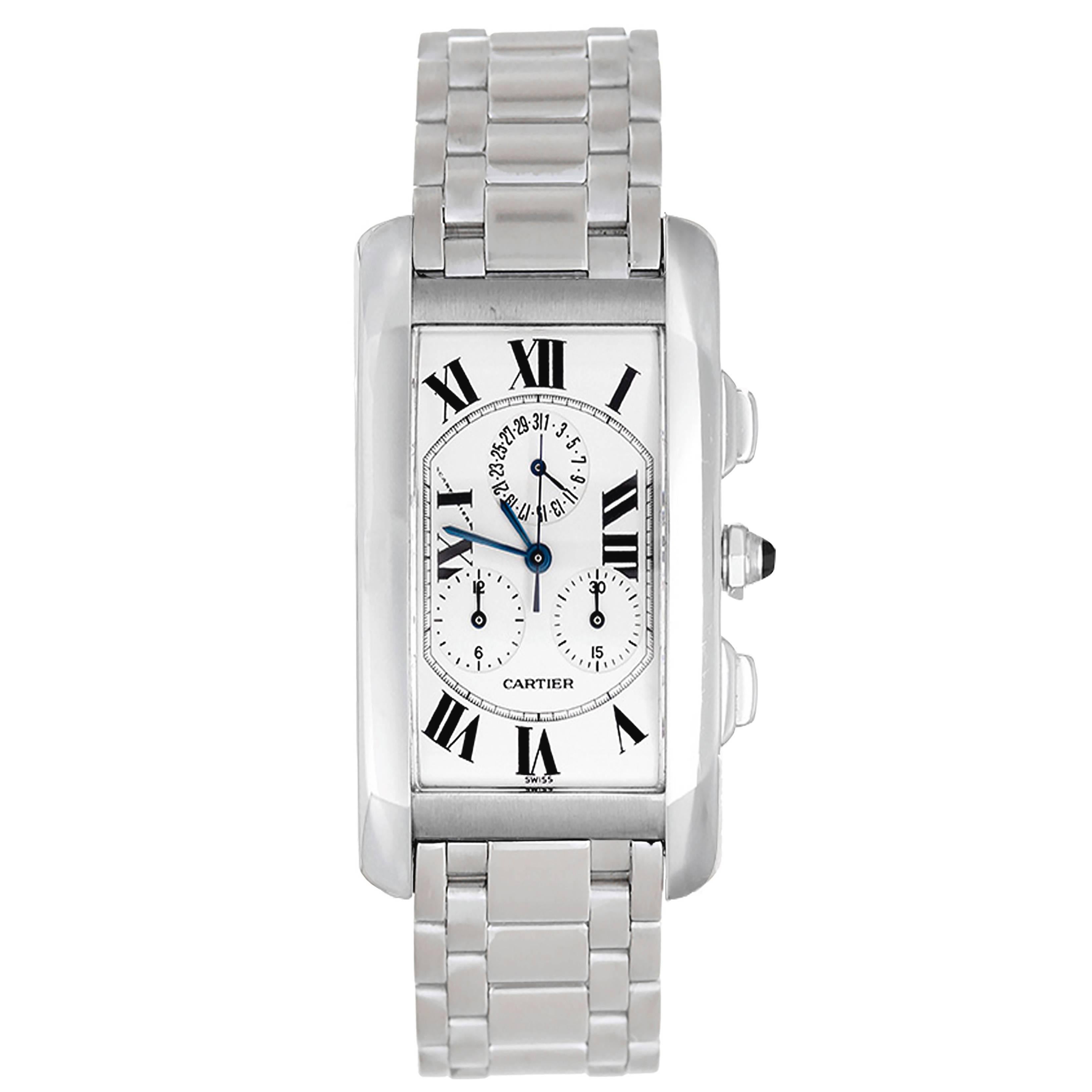 Cartier White Gold Tank Americaine Chronograph Wristwatch Ref W260334