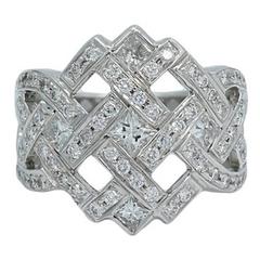 Round and Princess Cut Diamond White Gold Ring