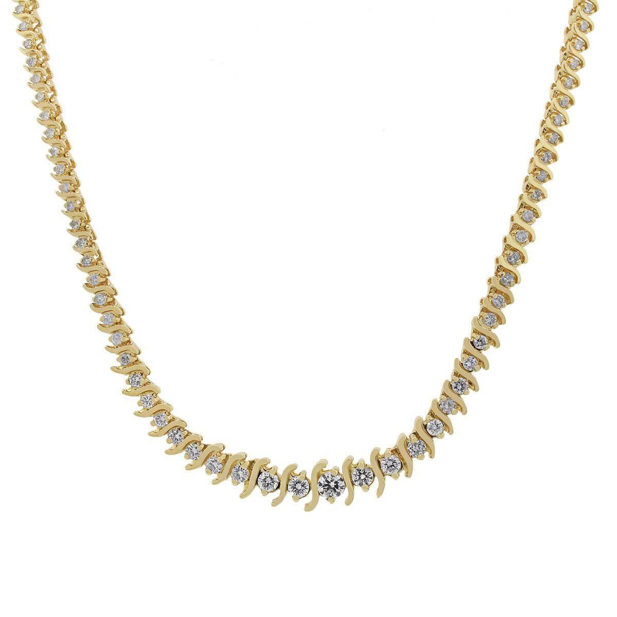 3.60 Carats Diamonds Yellow Gold Tennis Necklace