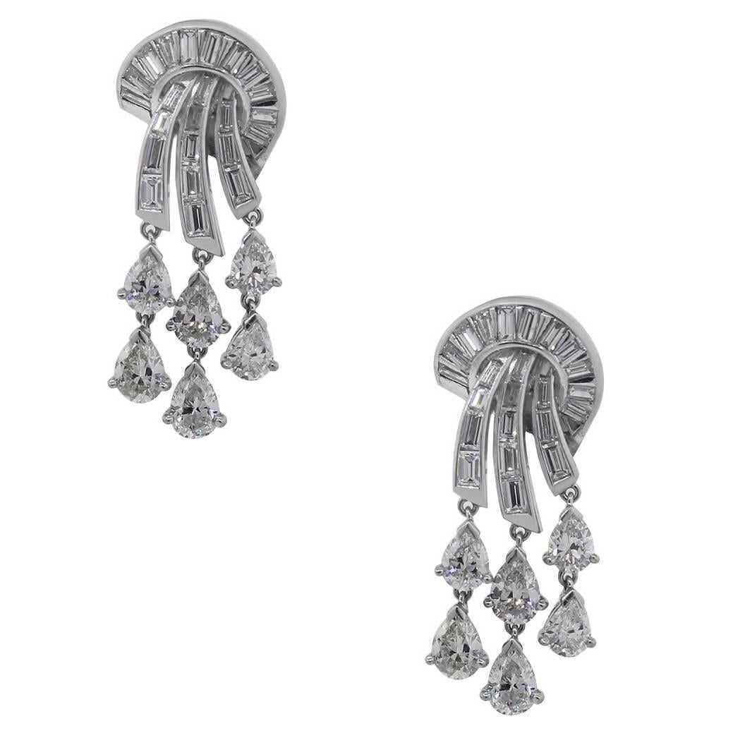 5.50 Carat Diamond Platinum Dangle Earrings