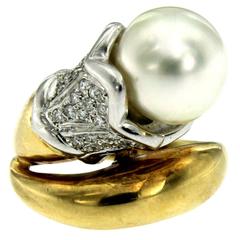 Retro South Sea Pearl Diamond Gold Ring 11