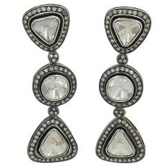 Rose Cut Diamond Silver and Gold Earrings