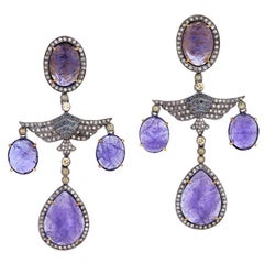 Multishaped Tanzanite Dangle Earrings With Diamonds In 18k Gold & Silver