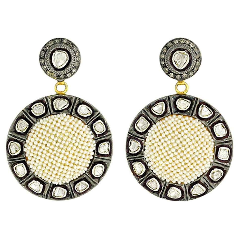 Belle Epoque Seed Pearl Diamond Earrings For Sale at 1stDibs