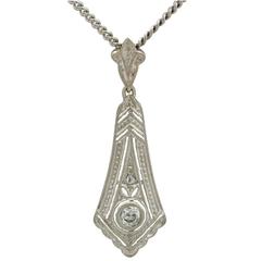 1940s Diamond and White Gold Art Deco Pendant 12