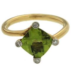 Cushion Peridot Diamond Gold Solitaire Ring 2