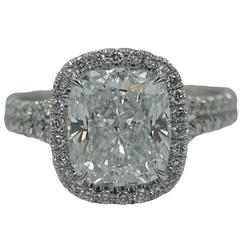 3.08 Carat Cushion Cut Diamond Platinum Engagement Ring