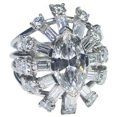 Retro Marquise Diamond 1.87 Carat Mid-Century Cocktail Ring
