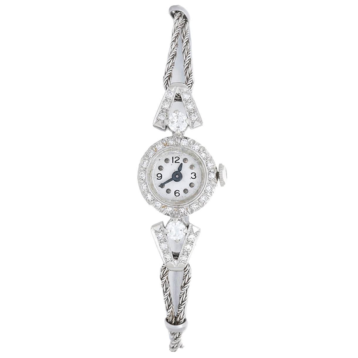 Ladies White Gold Diamond Small Manual Wristwatch