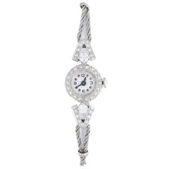 Vintage Ladies White Gold Diamond Small Manual Wristwatch